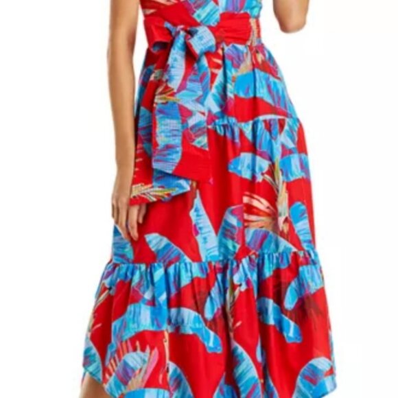 FARM RIO - Sweet Jungle Red Midi Dress - Size XL - Picture 5 of 14